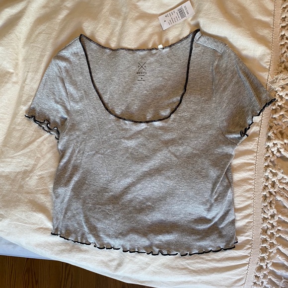 PacSun Tops - NWT GREY BLACK TRIMMED RUFFLE SHIRT